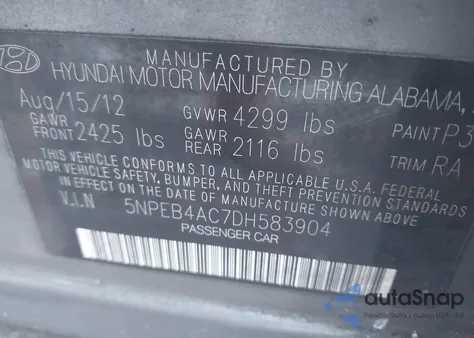 2013 Hyundai Sonata Gls из США, поврежденный, VIN 5NPEB4AC7DH583904